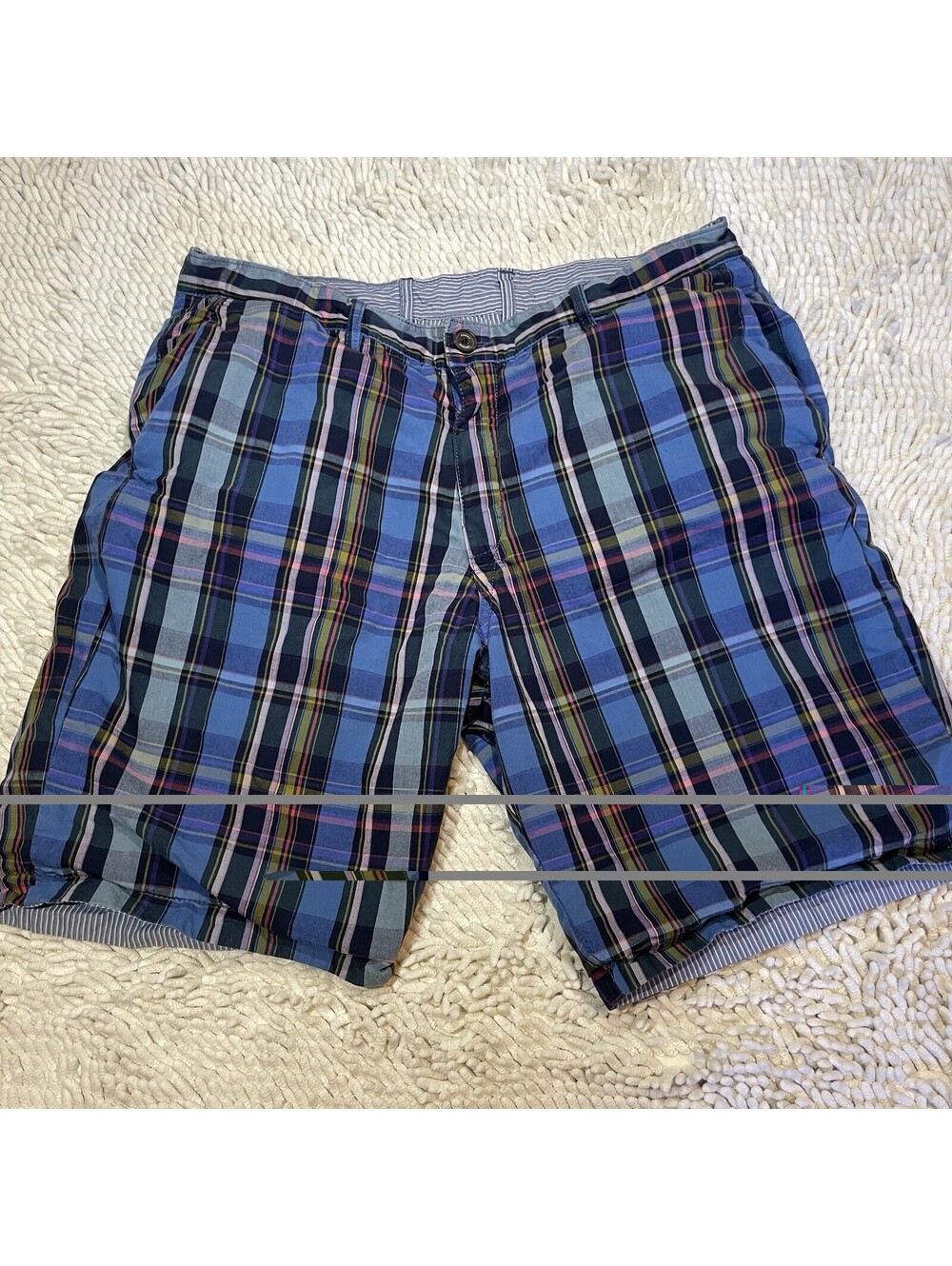 Tommy Bahama Reversible Shorts Mens 34 Blue Plaid Preppy Cotton Summer